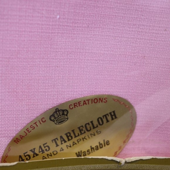 Vintage Majestic Creations Pink Tablecloth and Napkin Set NOS 45" x 45" - Picture 5 of 13